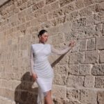 שמלת ערב צנועה זיו לבן 3