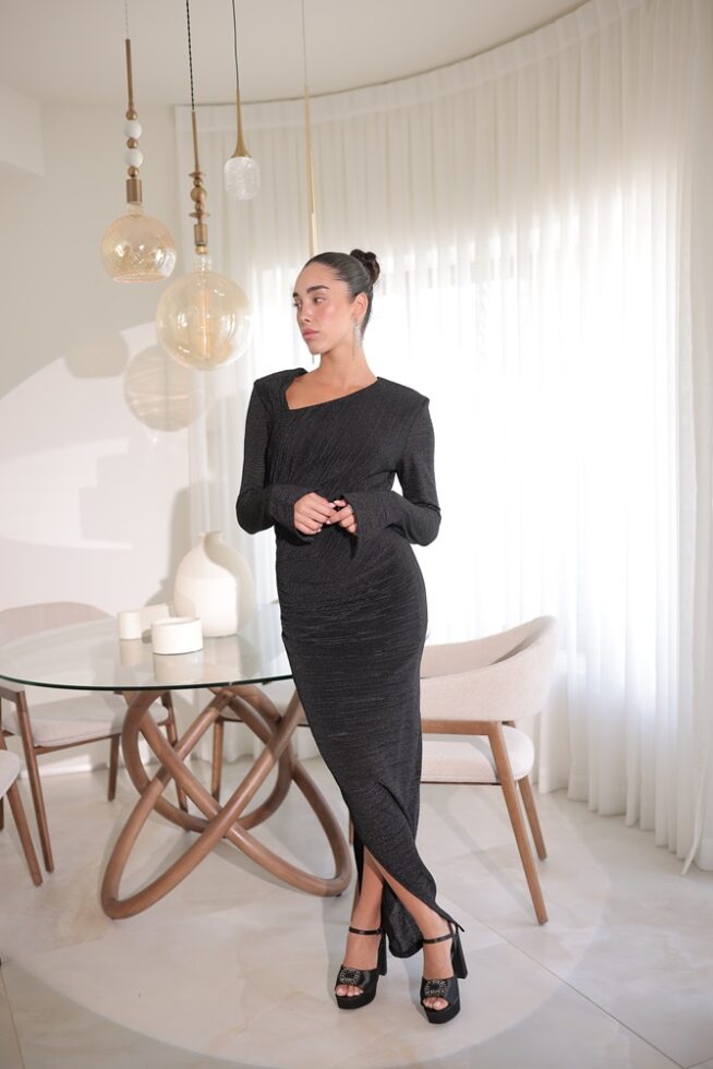 שמלת ערב ג'סטין צנועה שחור 2