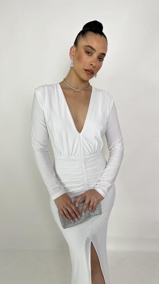 שמלת ערב צנועה מישל לבן 4