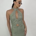 שמלת מיני אבנים ארין ירוק זית 3