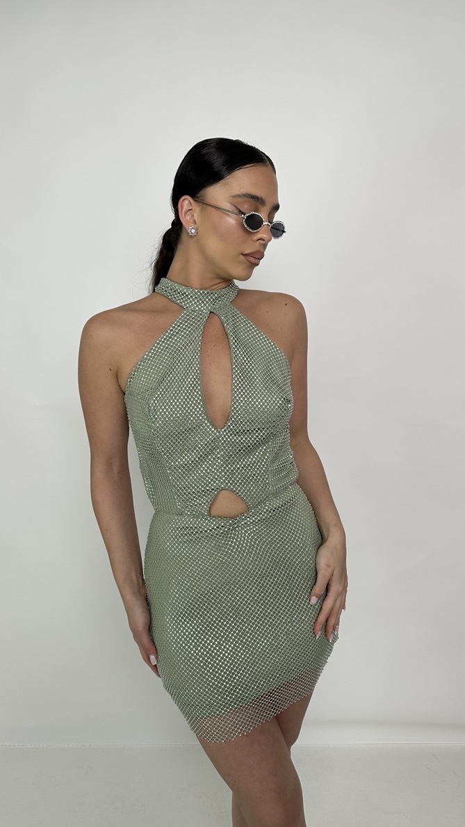 שמלת מיני אבנים ארין ירוק זית 3