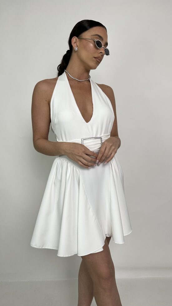 שמלת ערב מיני קולר מירל לבן 3