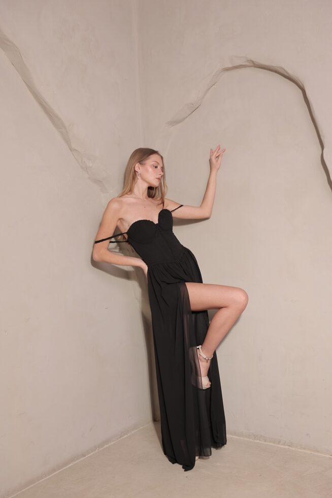 שמלת ערב מקסי לורנס שחור 3