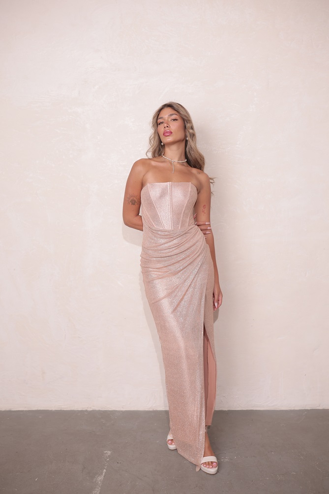 שמלת ערב ליב מקסי ורוד עתיק