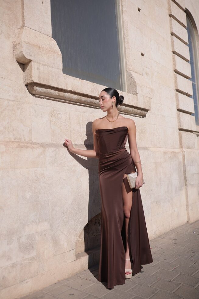 שמלת ערב מקסי רום חום