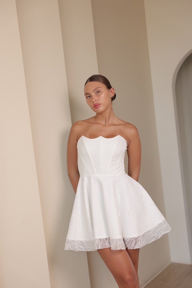 שמלת ערב מיני אליסון לבן 4