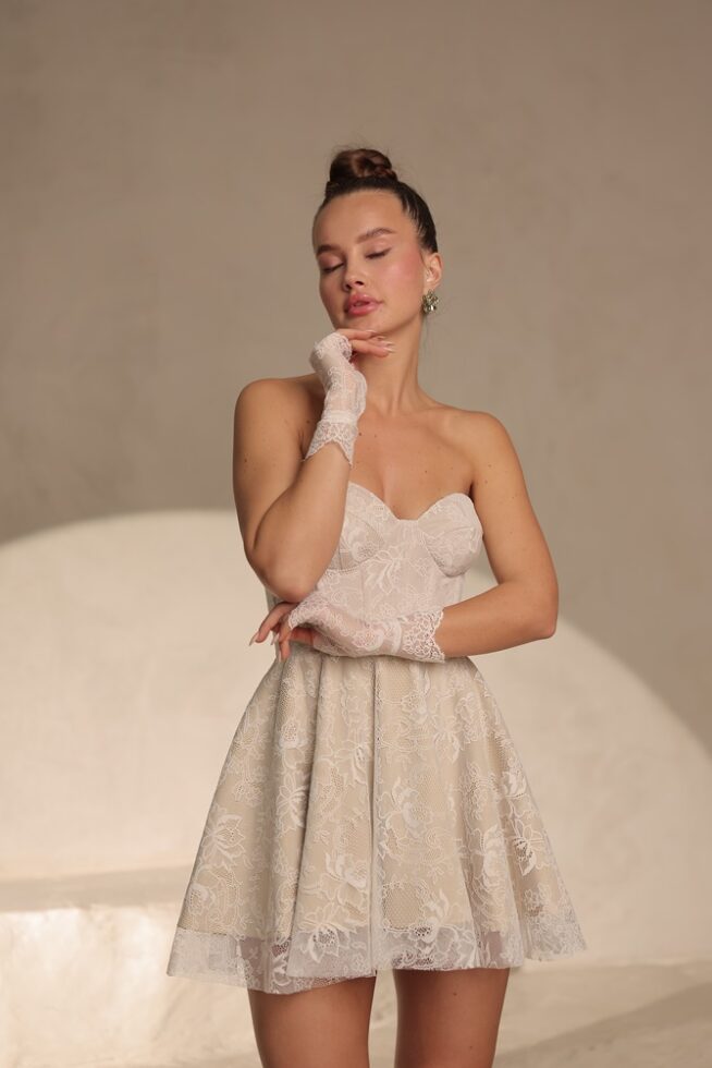 שמלת ערב מיני גרייס גוף לבן 3