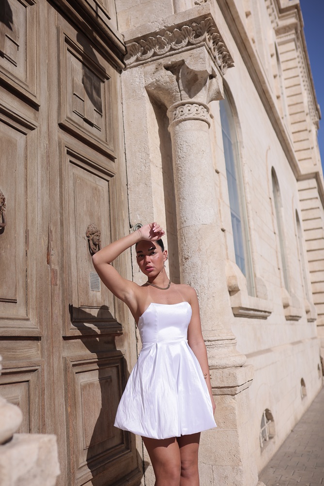 שמלת ערב מיני מיה לבן 2