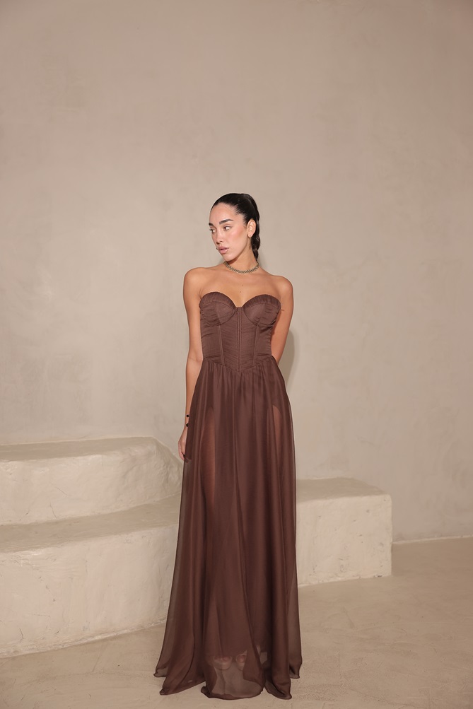 שמלת ערב מקסי דיה חום 3