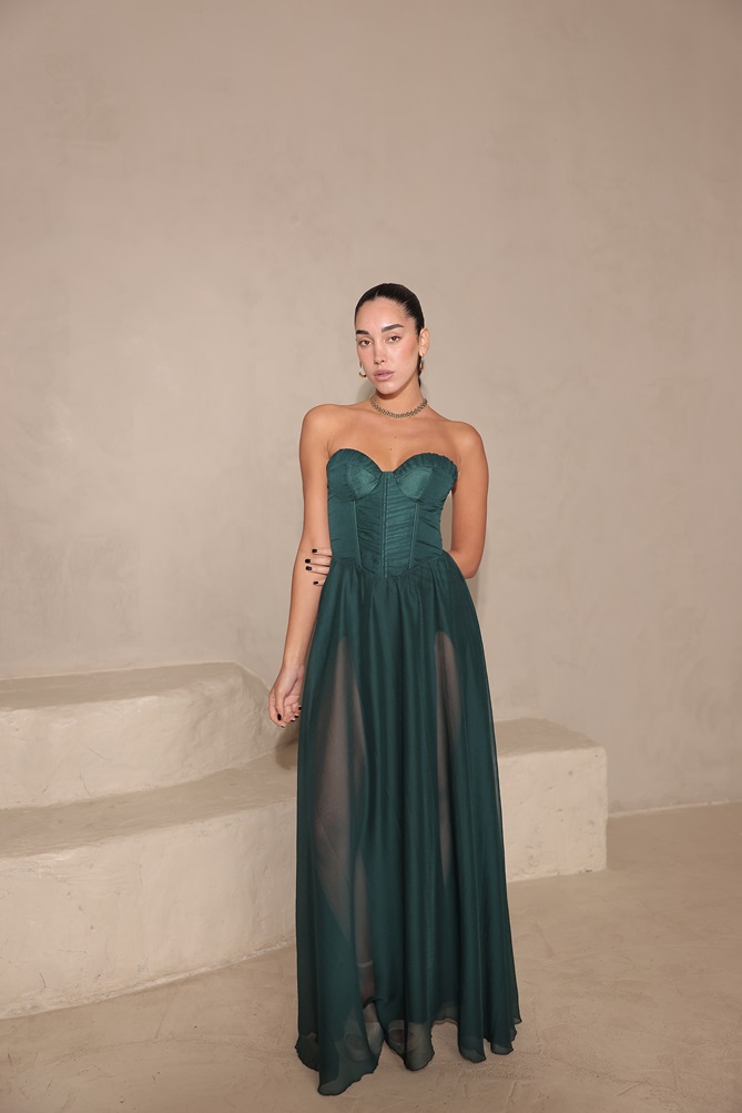 שמלת ערב מקסי דיה ירוק בקבוק 3