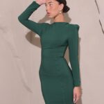 שמלת ערב מידי צנועה עלמה ירוק בקבוק