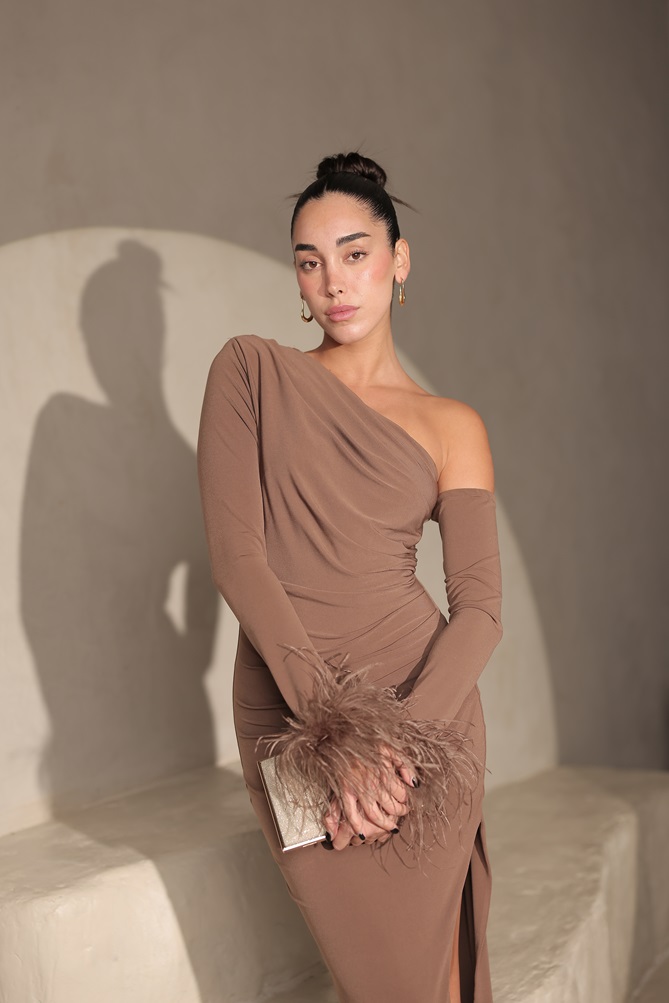 שמלת ערב מקסי אוריה חום 5