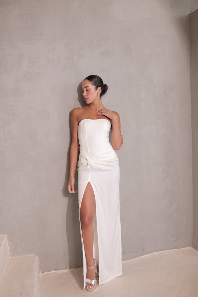 שמלת ערב מקסי לארה לבן 4