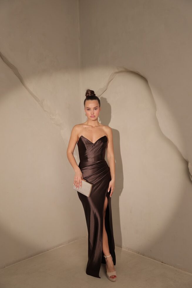 שמלת ערב מקסי ניני חום 2