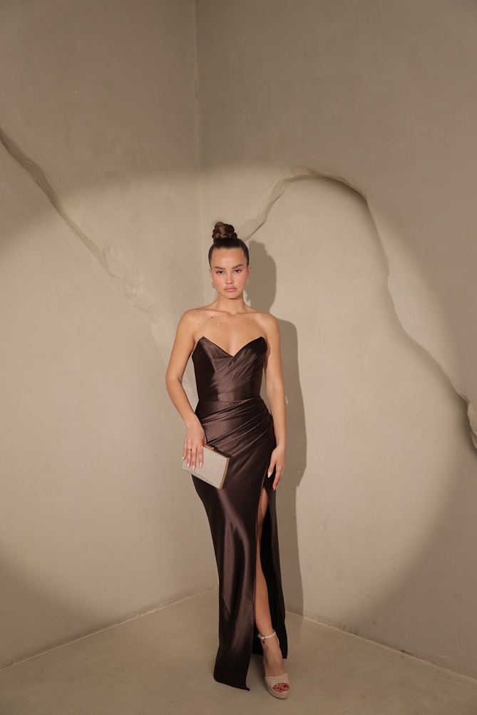 שמלת ערב מקסי ניני חום 2