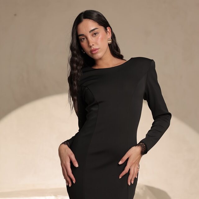 שמלת ערב מקסי צנועה תמרה שחור 1