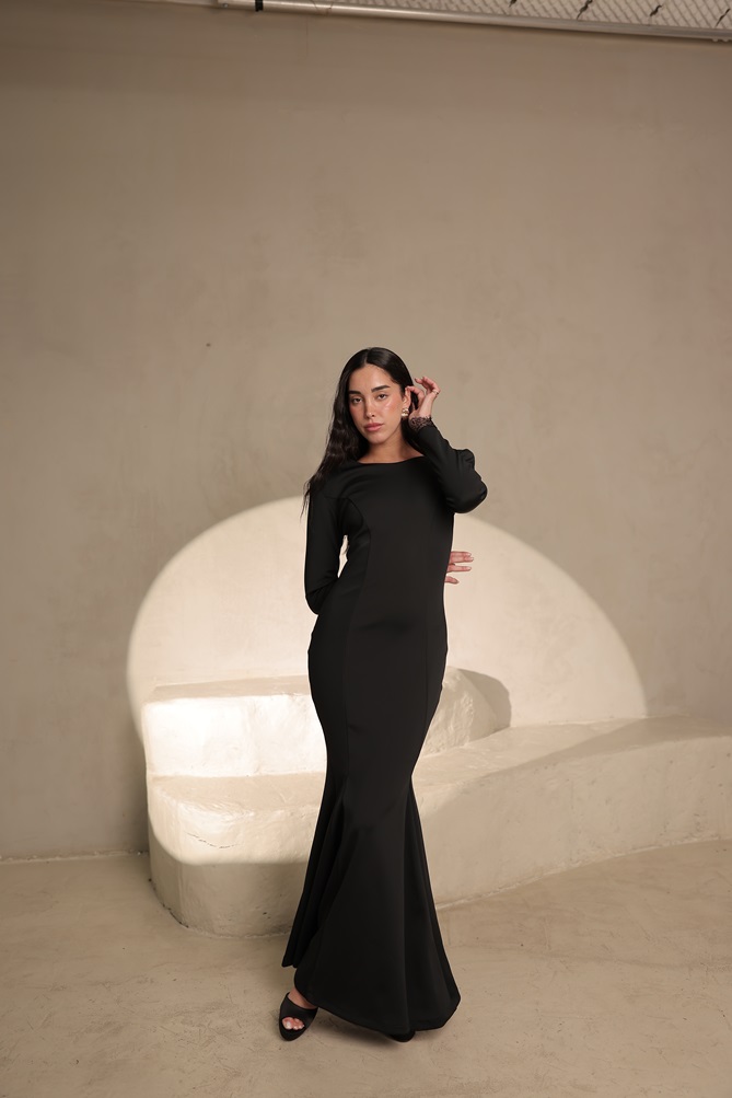 שמלת ערב מקסי צנועה תמרה שחור 4