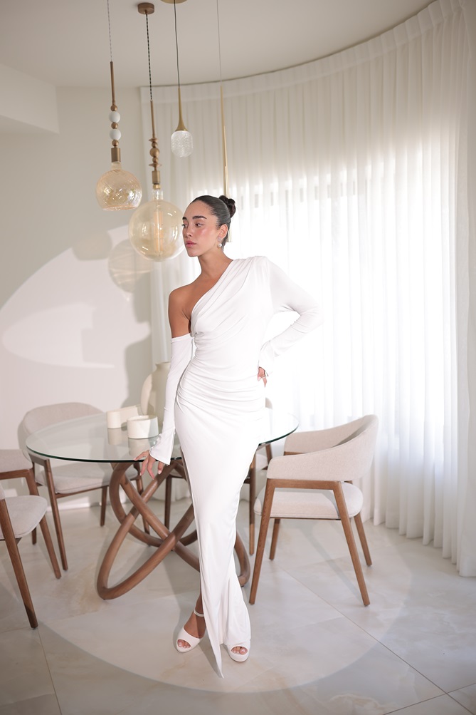 שמלת ערב מקסי רונה לי לבן 2