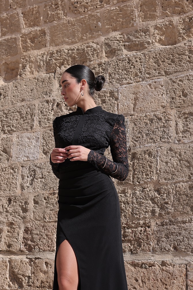 שמלת ערב מקסי צנועה איב שחור2