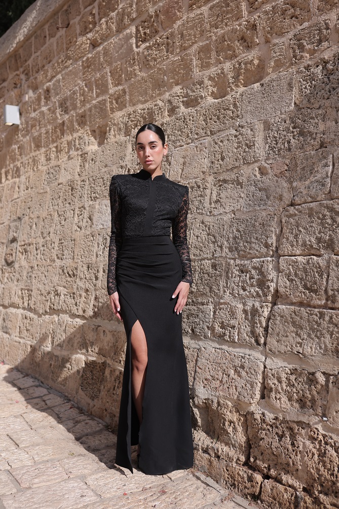 שמלת ערב מקסי צנועה איב שחור3