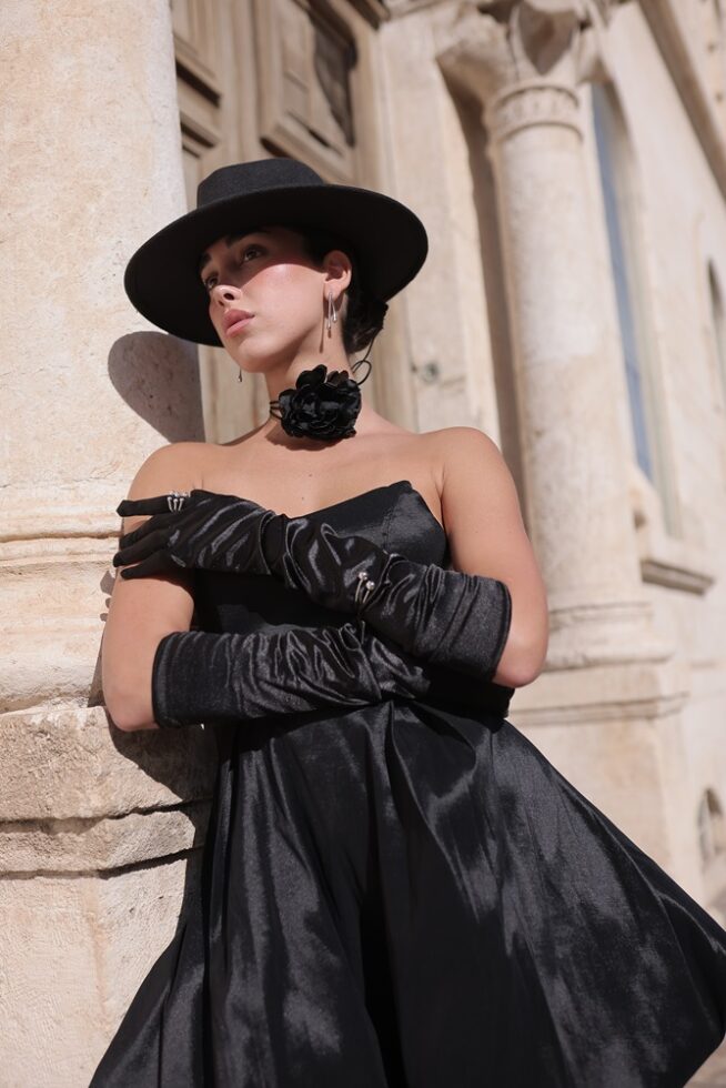 כפפות סאטן שחור