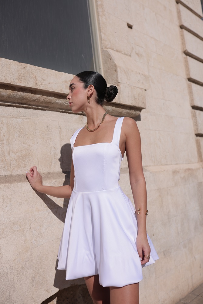 שמלת ערב מיני בלון לבן מון 4 שמלת ערב מיני בלון לבן מון 4