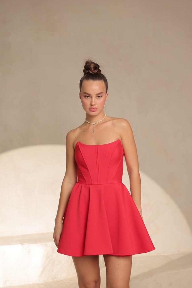 שמלת ערב מיני דין אדום 3