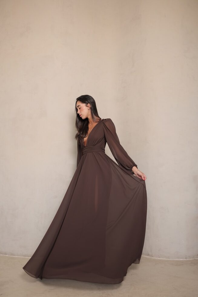 שמלת ערב מקסי רנית חום