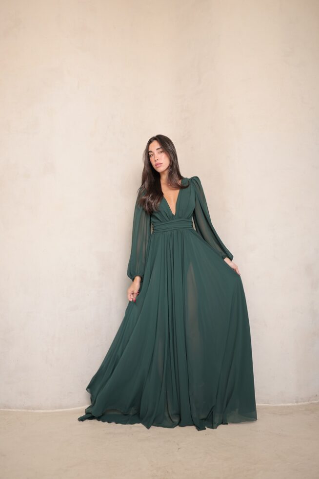 שמלת ערב מקסי רנית ירוק בקבוק 2