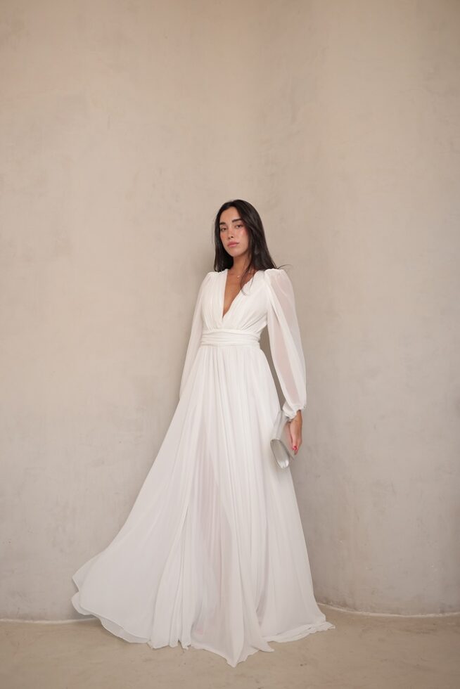 שמלת ערב מקסי רנית לבן 3