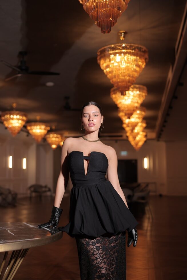 שמלת ערב מקסי שילוב תחרה אגם שחור 4