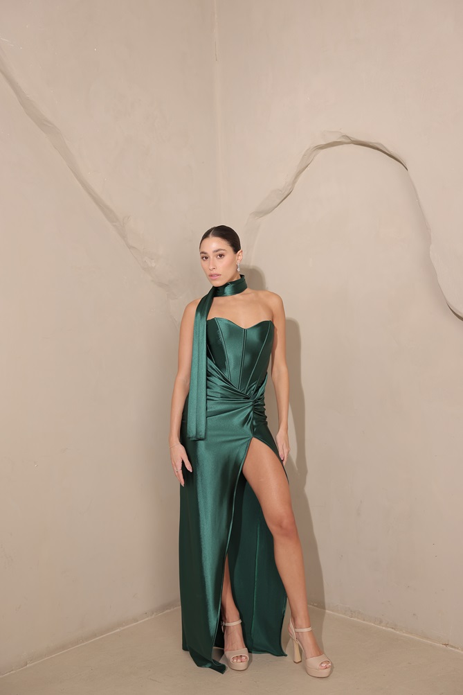 שמלת ערב ברטה וירוק בקבוק 4