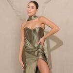 שמלת ערב ברטה ירוק זית 2