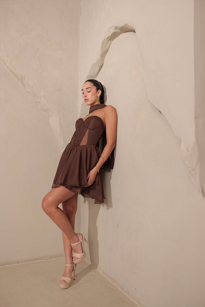 שמלת ערב מיני אריה חום