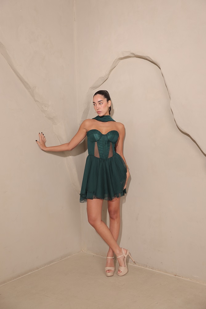 שמלת ערב מיני אריה ירוק בקבוק 1