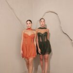 שמלת ערב מיני אריה ירוק זית וכתום 2