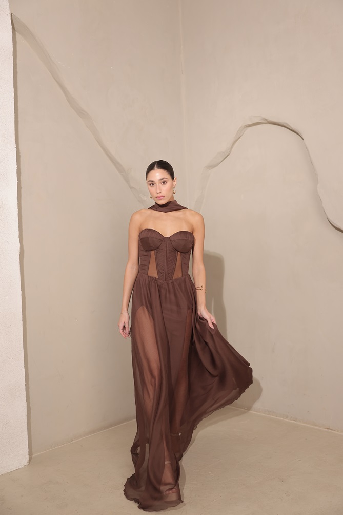 שמלת ערב מקסי אימרי חום