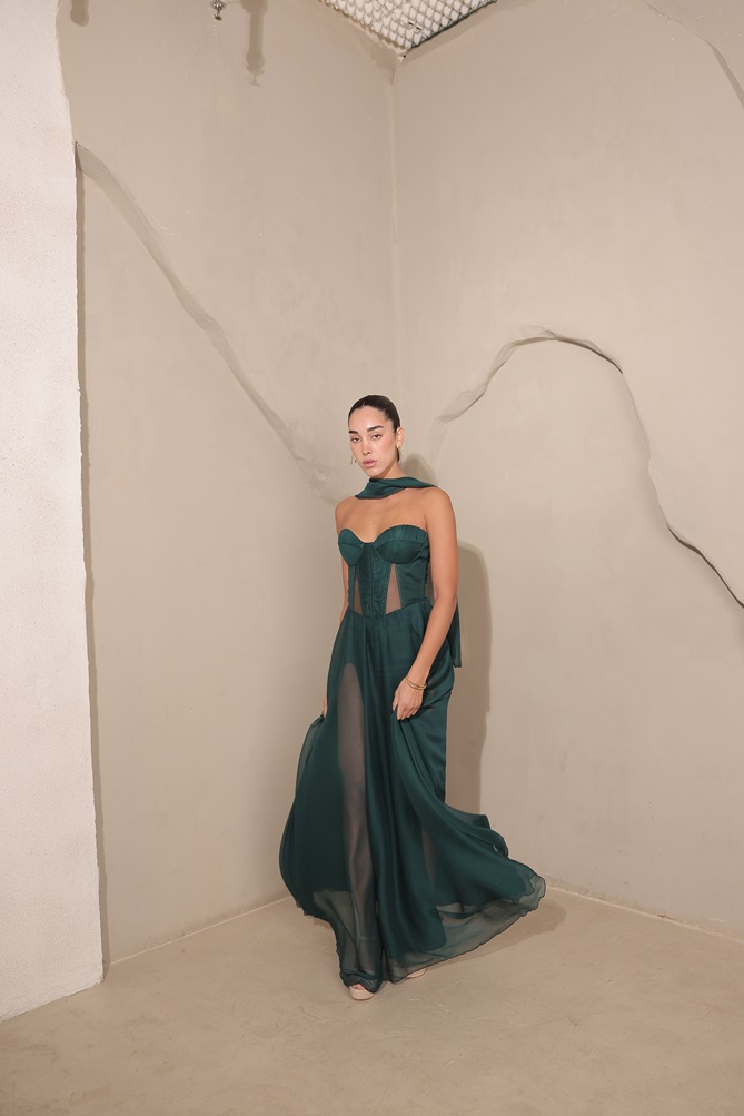 שמלת ערב מקסי אימרי ירוק בקבוק 4