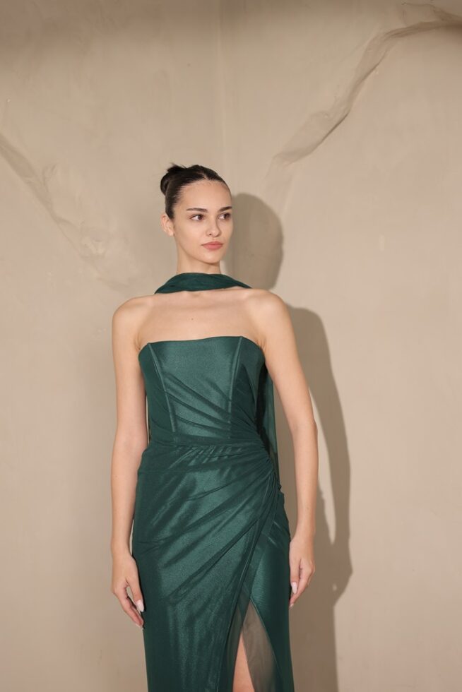 שמלת ערב מקסי אליז ירוק בקבוק 5