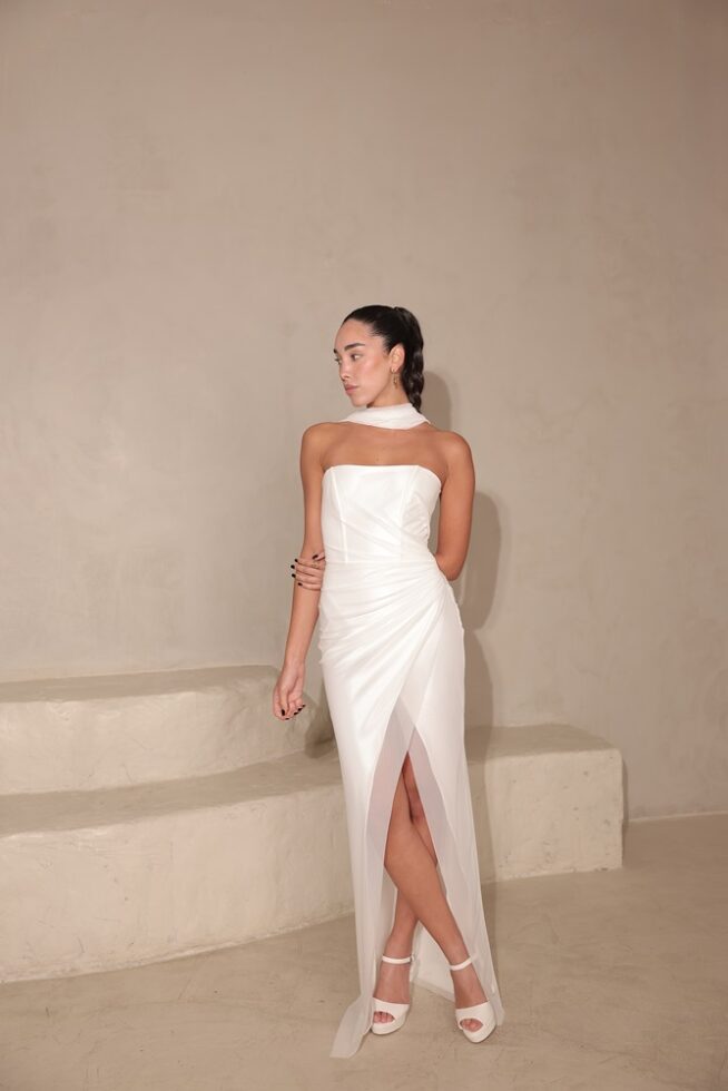 שמלת ערב מקסי אליז לבן 2