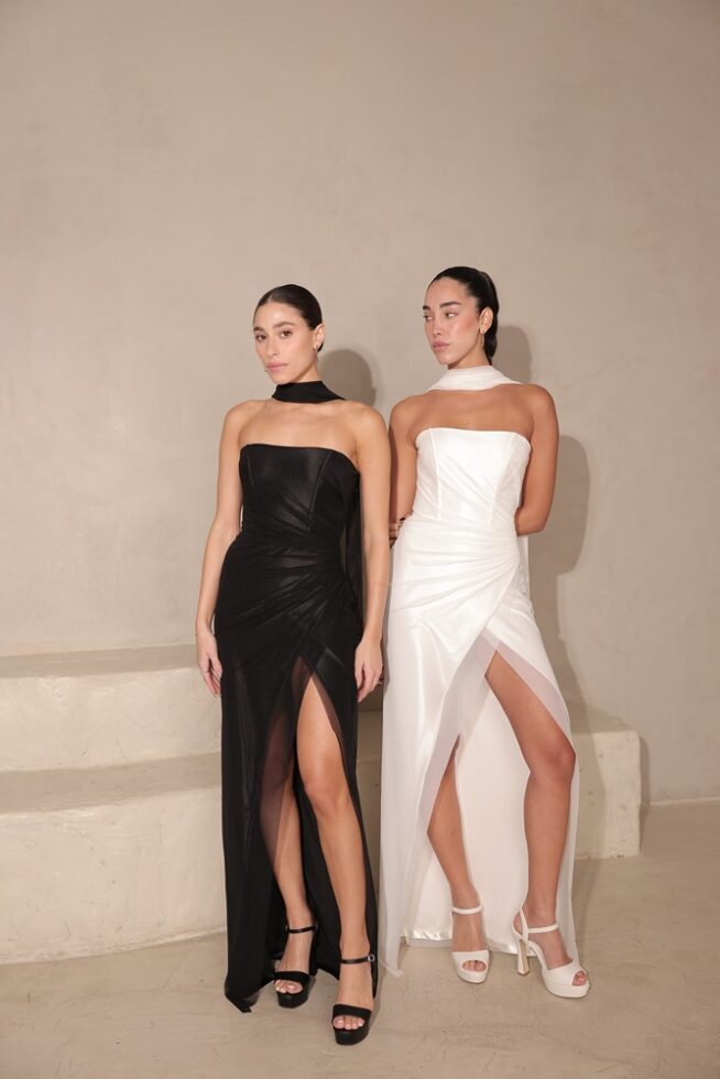 שמלת ערב מקסי אליז שחור לבן 2