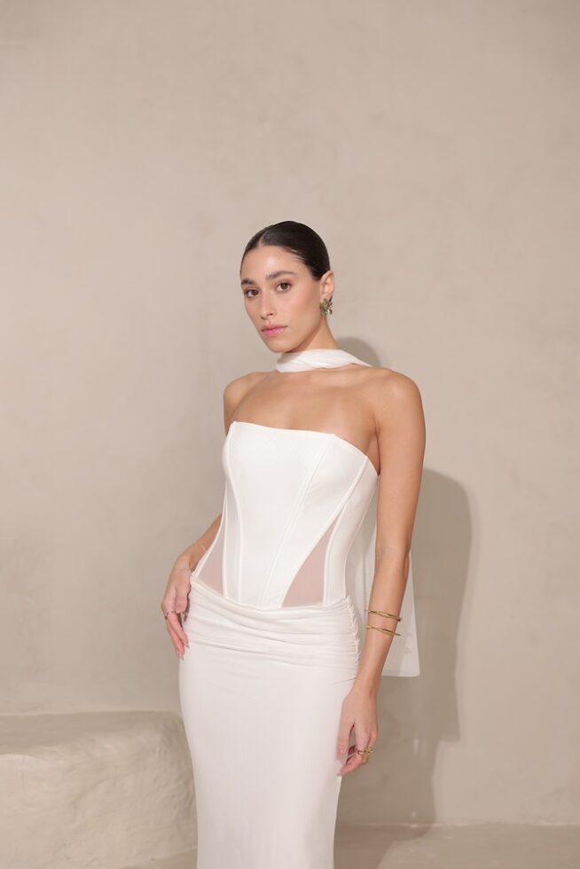 שמלת ערב מקסי ליס לבן 2