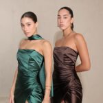 שמלת ערב מקסי קיי חום ירוק בקבוק