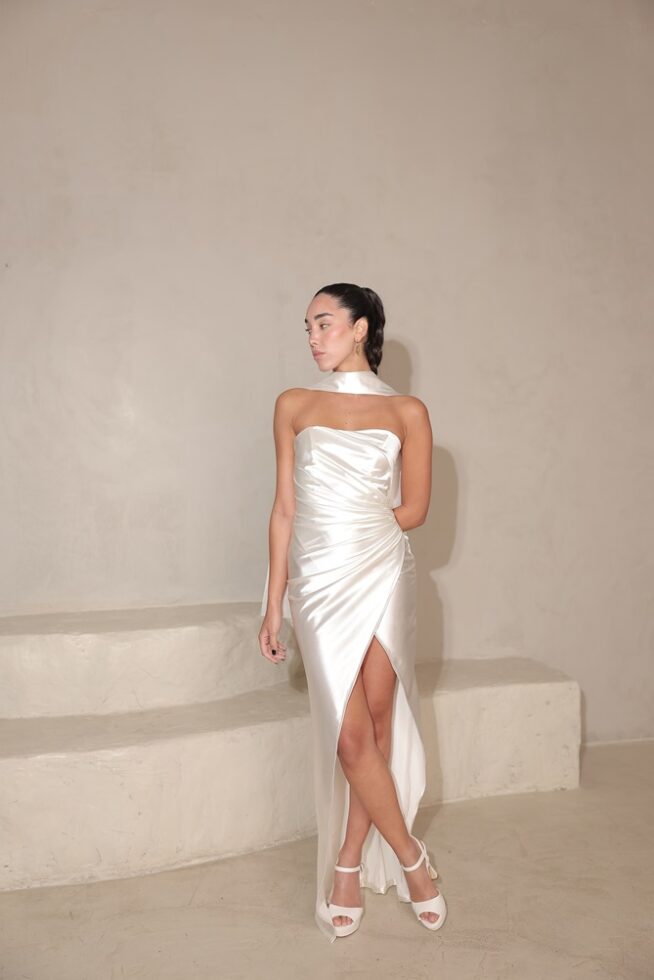 שמלת ערב מקסי קיי לבן 2