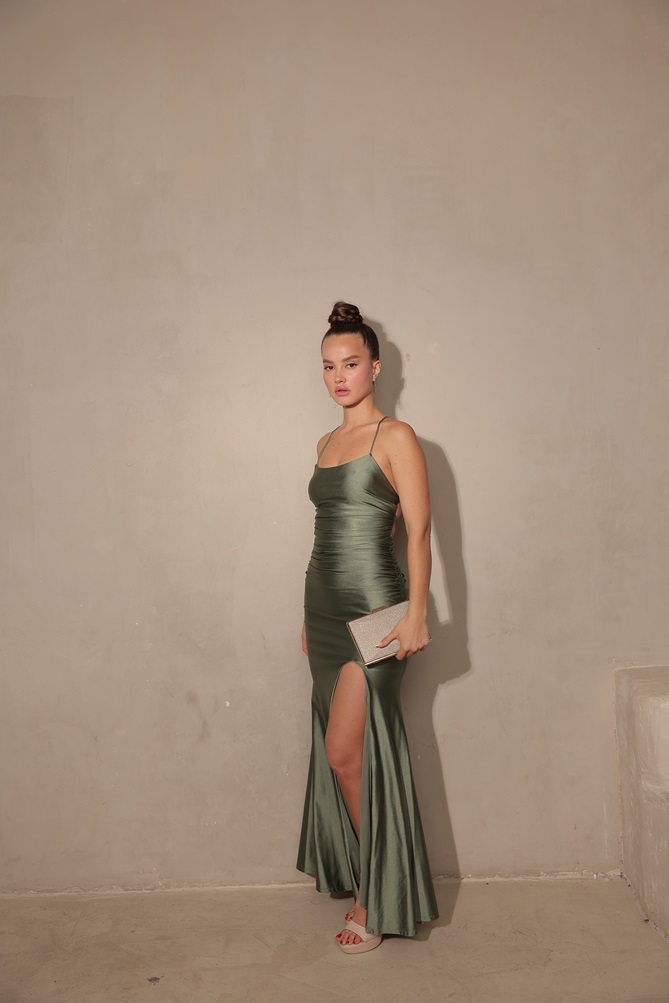שמלת ערב אליזה ירוק זית 1