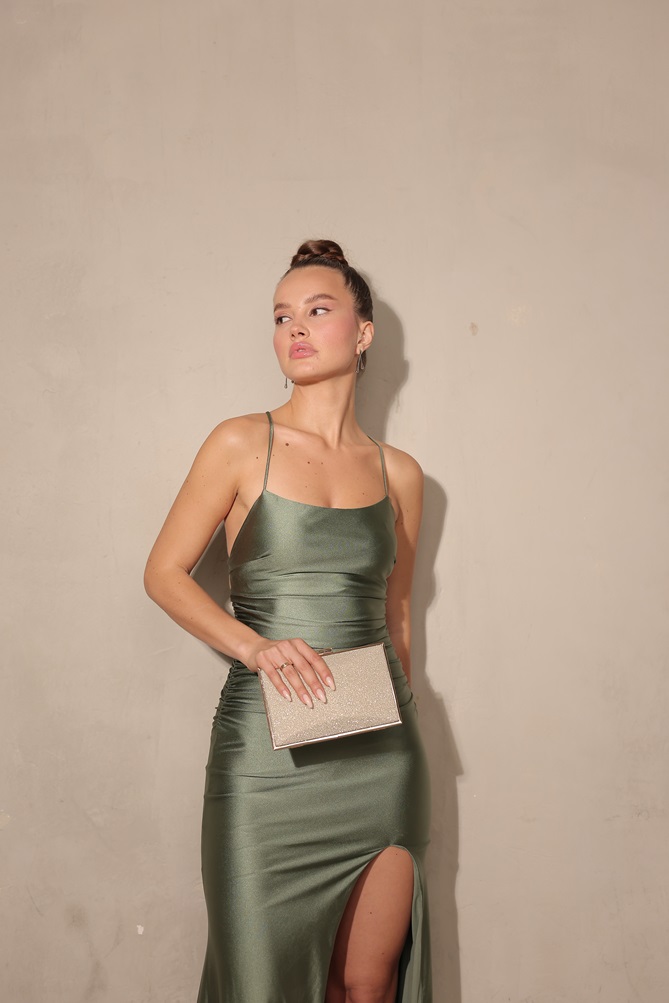 שמלת ערב אליזה ירוק זית 5