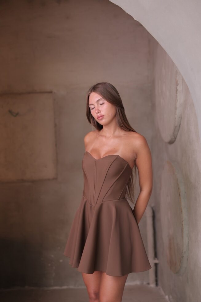 שמלת ערב מיני ונוס חום 4