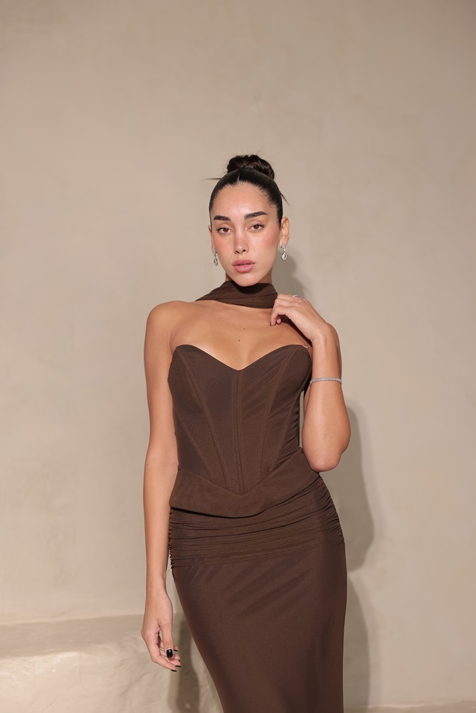 שמלת ערב מקסי לאוני חום 2