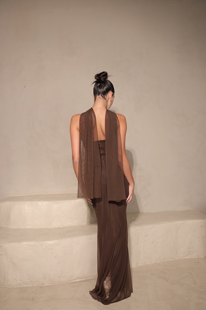 שמלת ערב מקסי לאוני חום