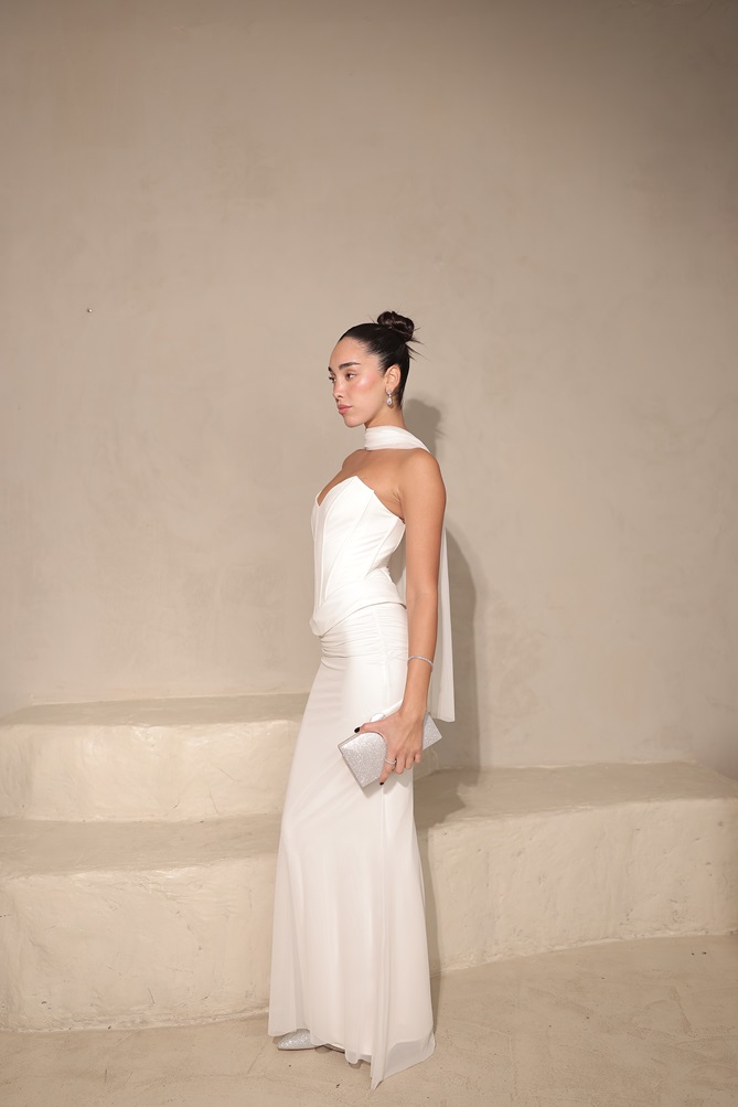 שמלת ערב מקסי לאוני לבן 2